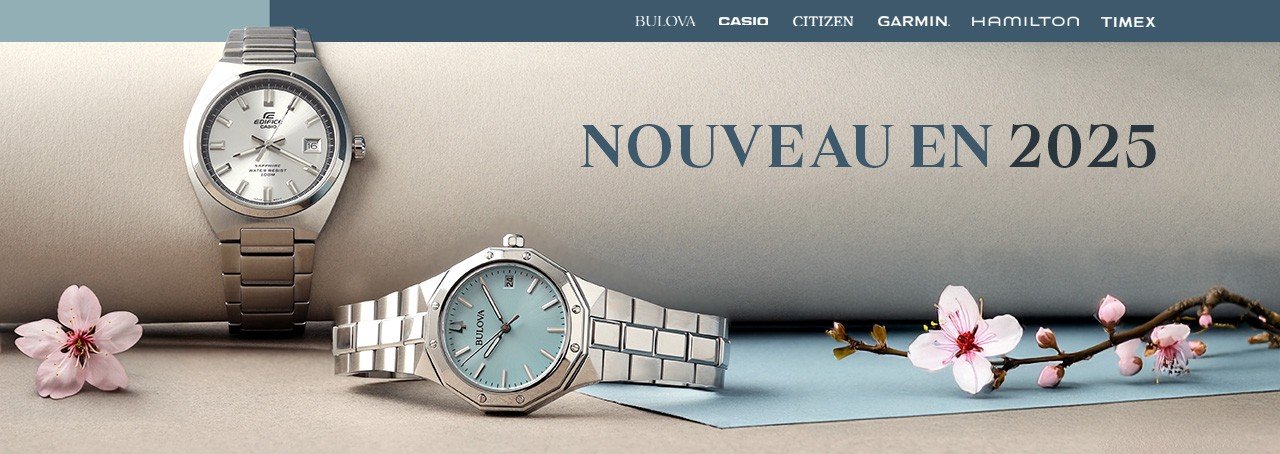 Deux montres avec une branche de cerisier en fleurs.