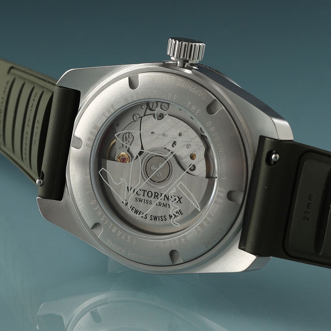 Exhibition case back of an automatic Victorinox Concept One automatic watch