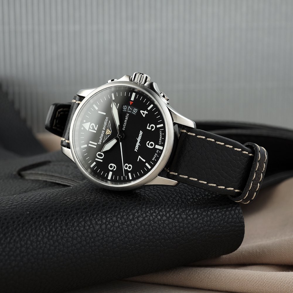 Black Bauhaus pilot watch