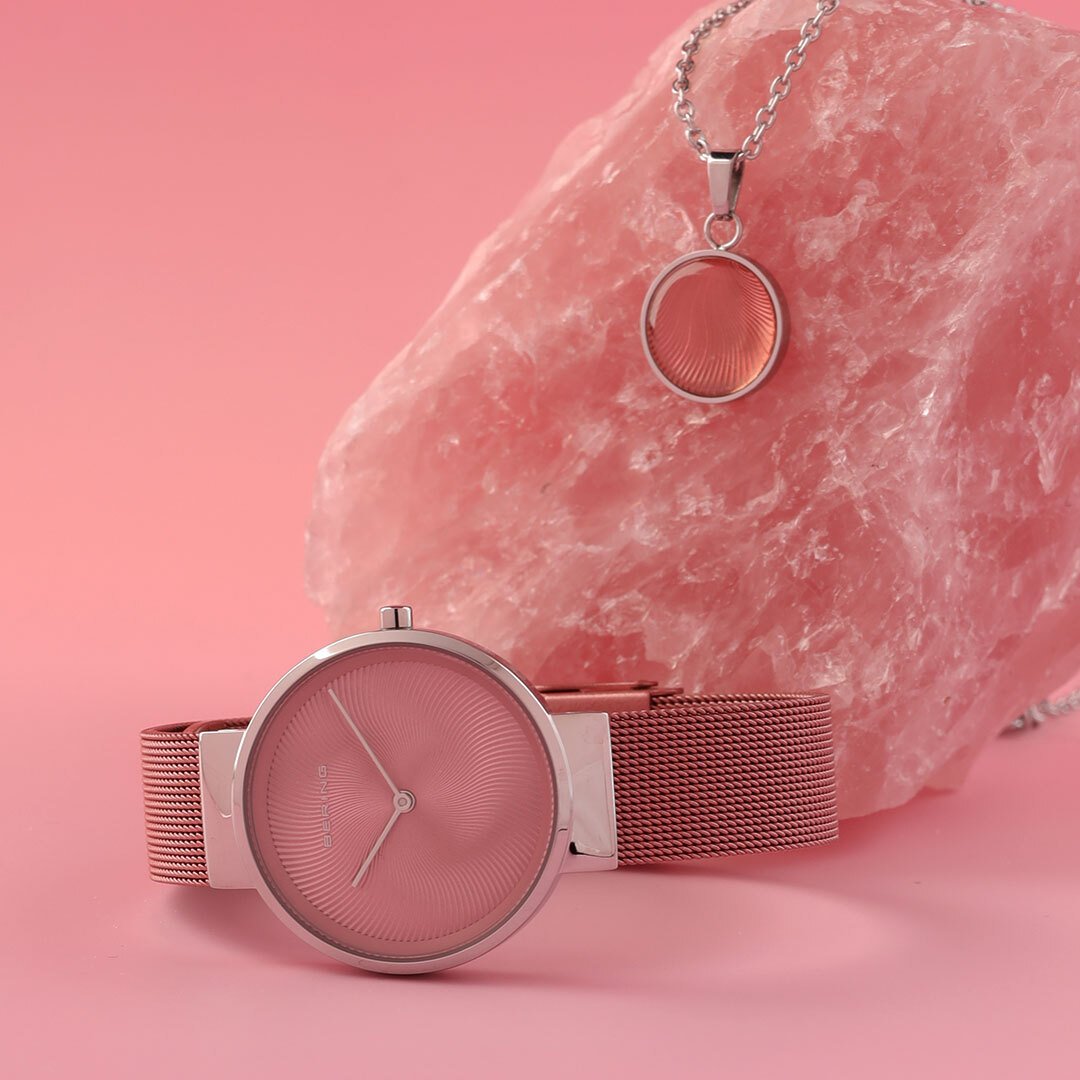 Pink Bering gift set watch and necklace