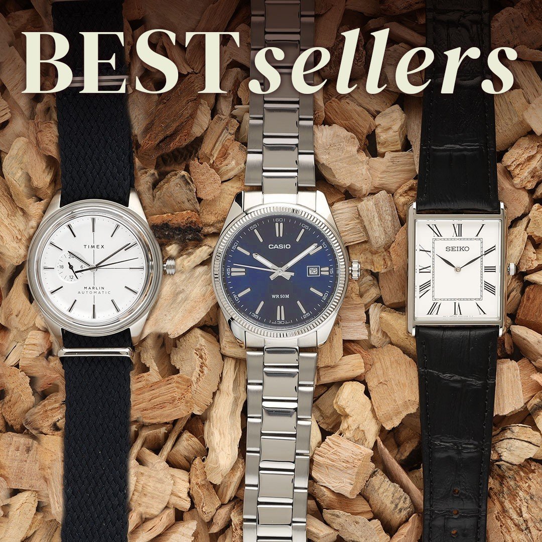 3 watches on wood chips with the text BESTsellers