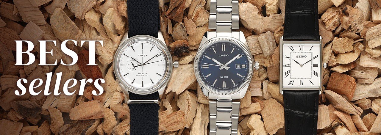 3 watches on wood chips with the text BESTsellers