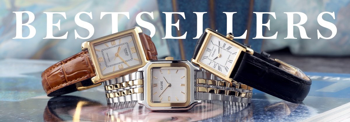 three watches on a green pillow with the text Best Sellers