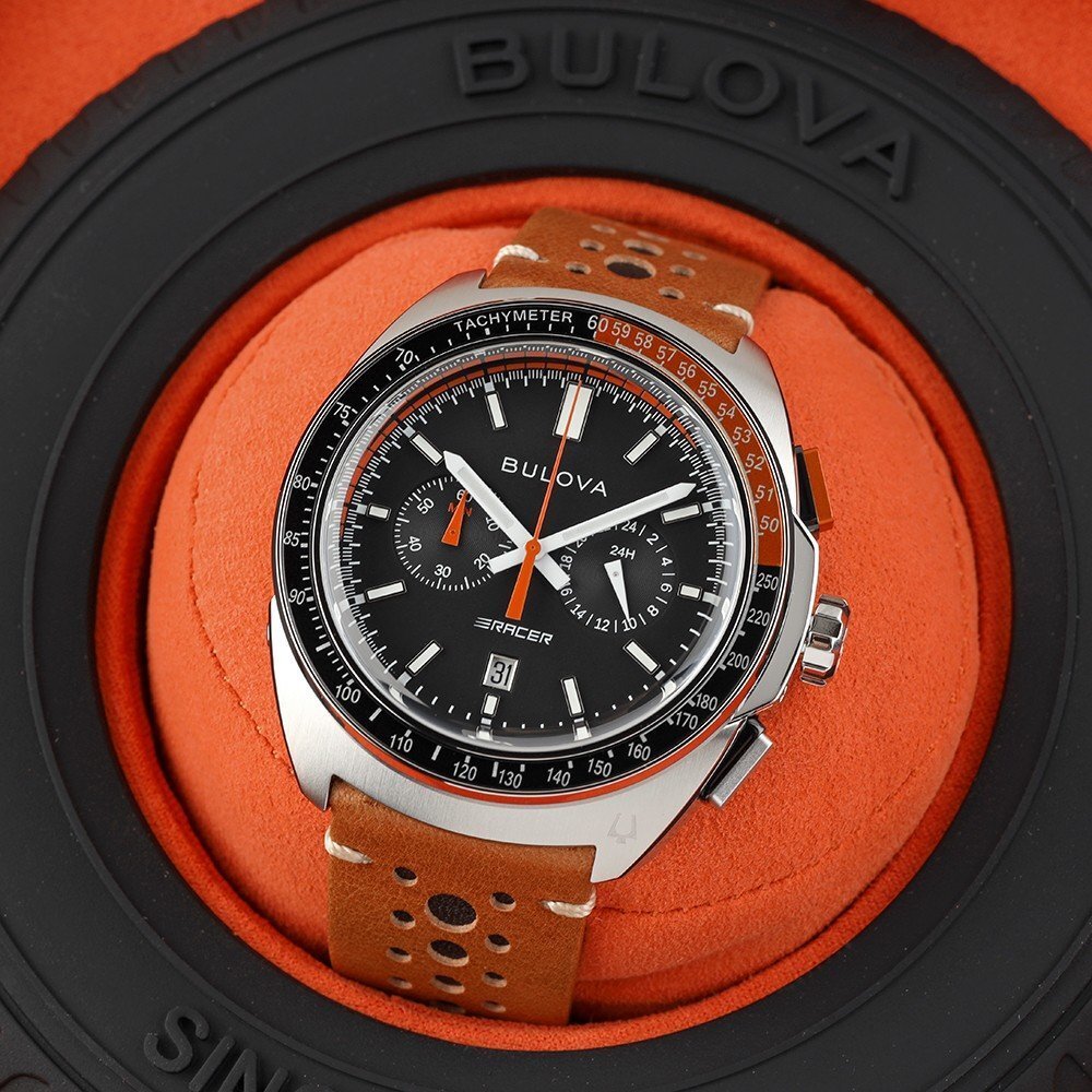 Bulova chronograph watch in an orange box