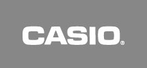 White Casio logo on a grey background
