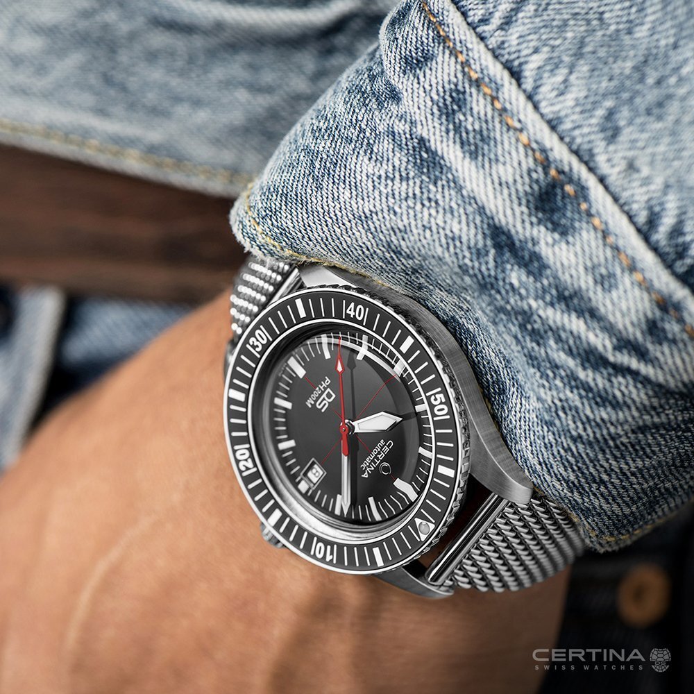 Certina diving watch with mesh bracelet