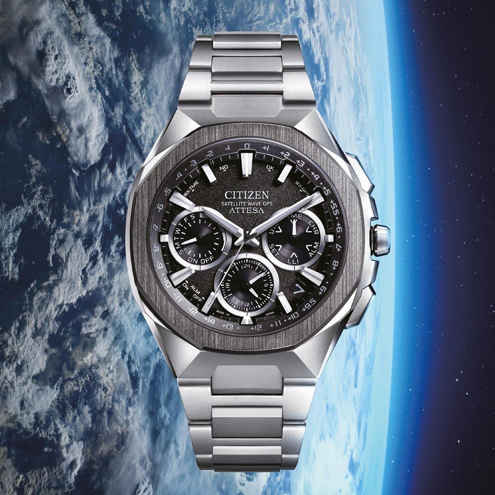 Citizen Atessa watch superimposed on a pcture of the earth seen from space