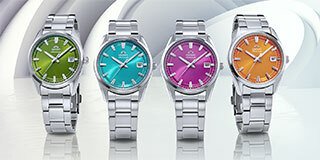 Four brightly colored Orient Stretto watches