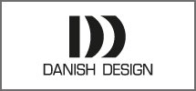 Wit Danish Design logo op een grijze achtergrond