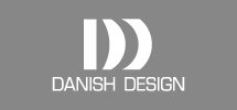 White danish design logo on a grey background