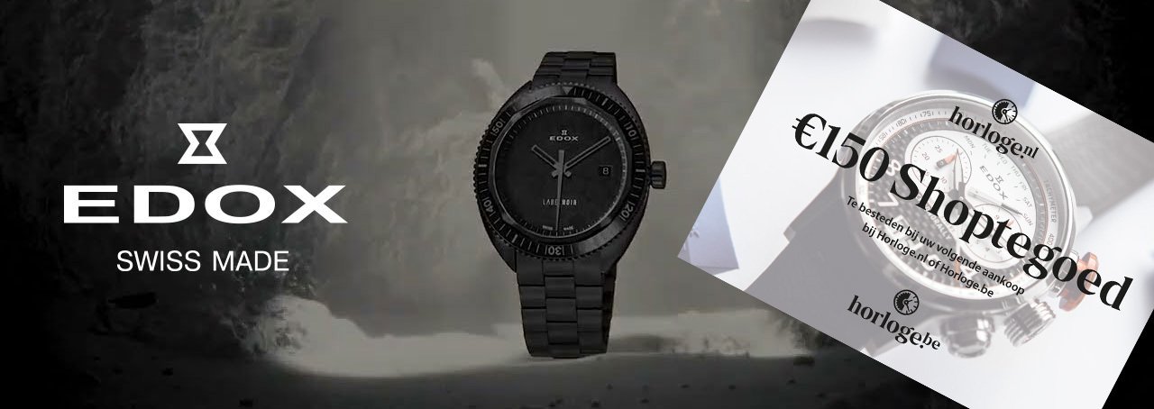 Schwarze Edox-Uhr mit Edox-Logo und Bild der Shop-Kreditkarte