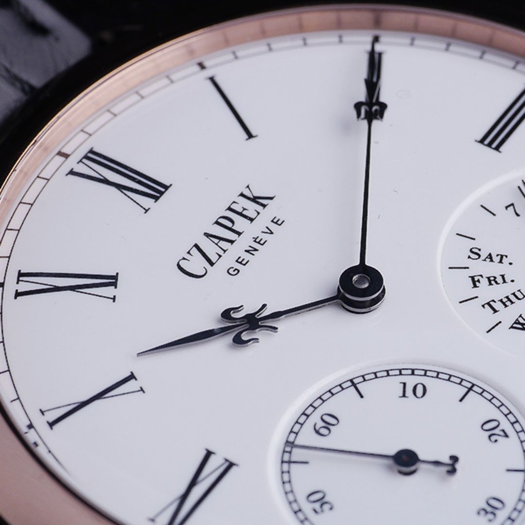 Nahaufnahme des Zifferblatts einer Czapek-Uhr
