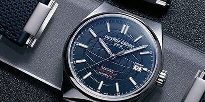 Close up of blue Frederique Constant watch