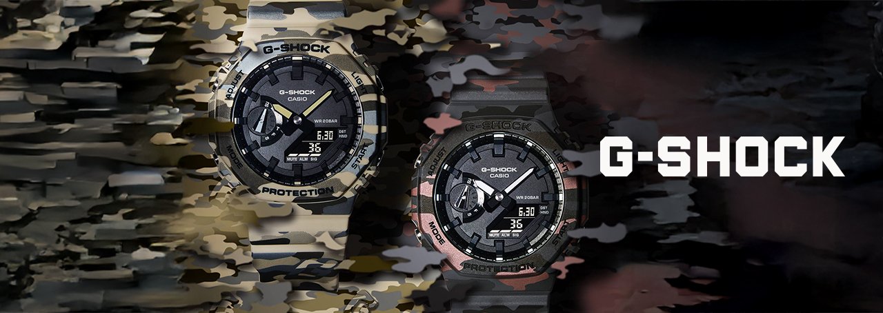 Two camouflage pattern G-Shock watches