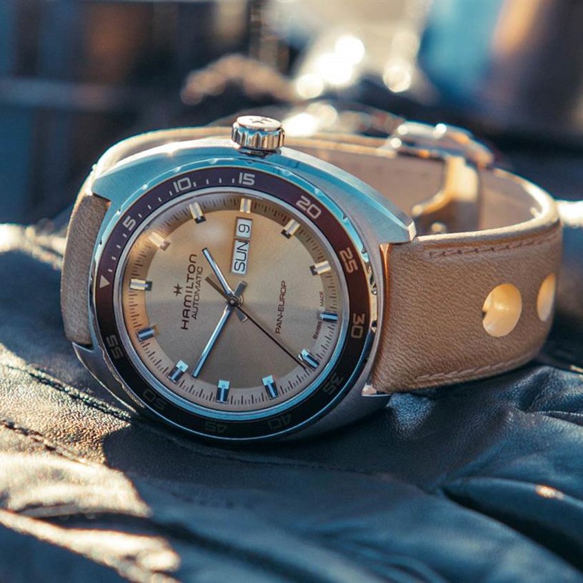Hamilton Pan Europe watch with rally strap
