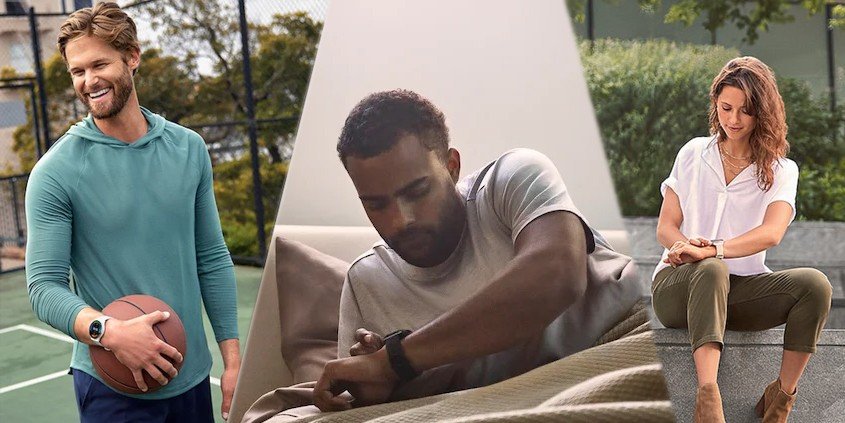 twee mannen en een vrouw dragen een smartwatch
