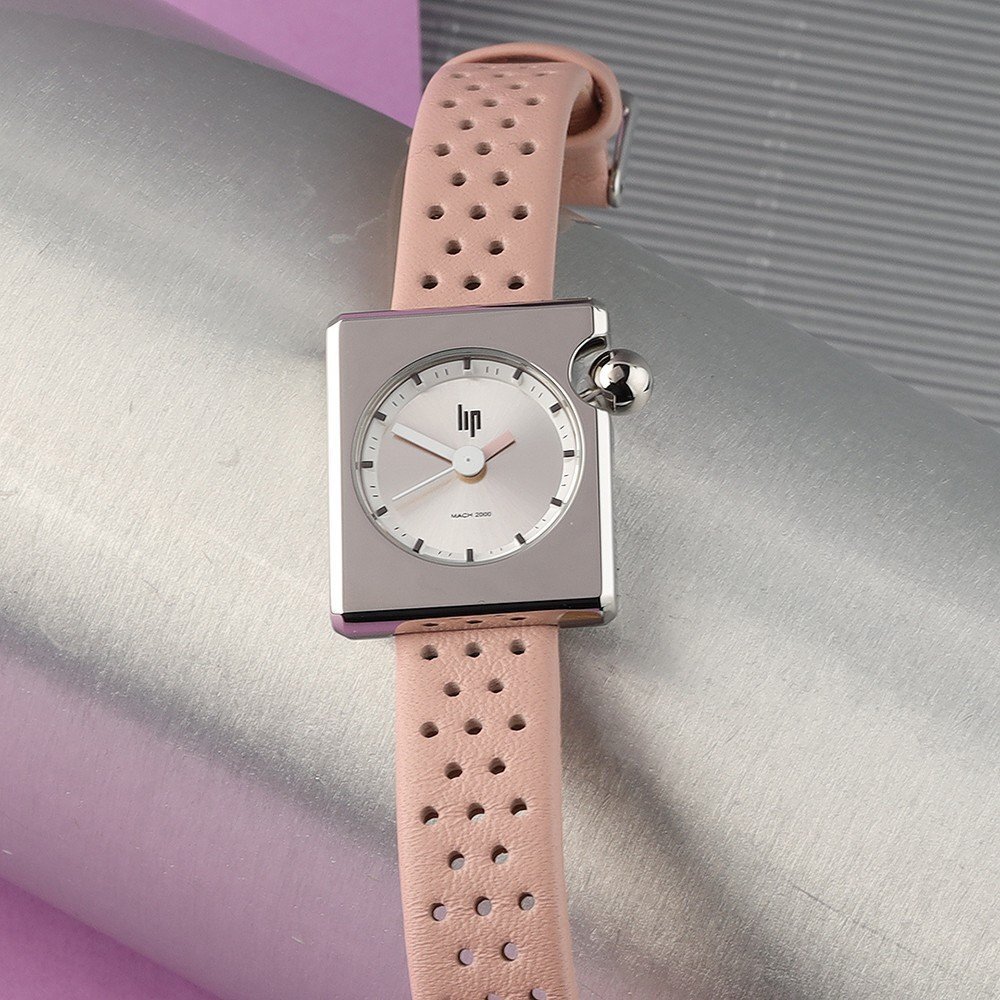 Square LIP ladies watch with a pink strap