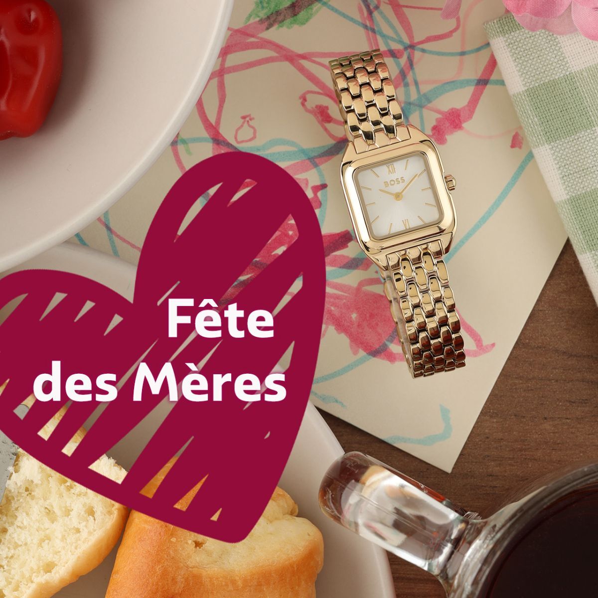 Gold Boss ladies watch on a child's drawing