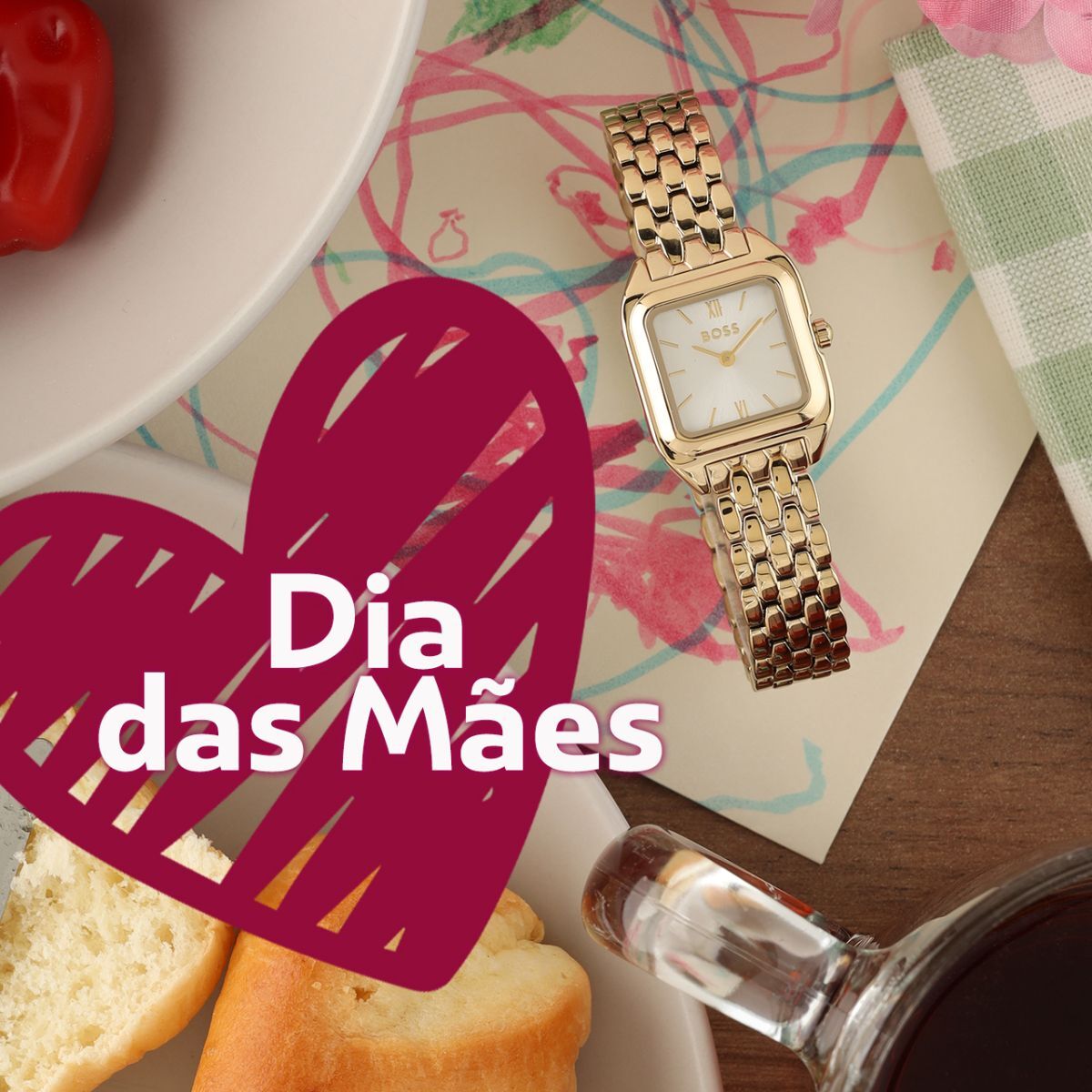 Gold Boss ladies watch on a child's drawing