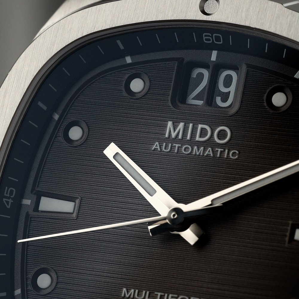 Close up of Mido Multifort TV Big Date M0495261708100 watch
