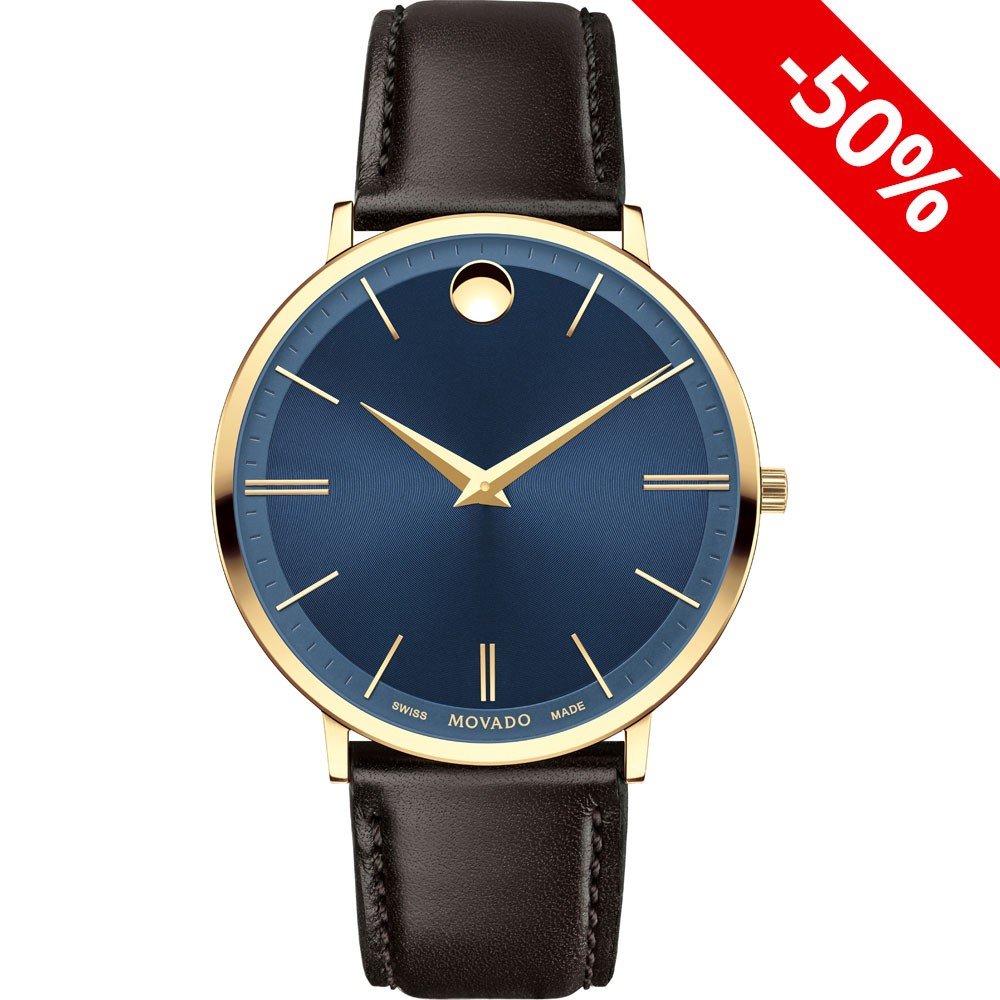 Blue-gold Movado watch with leather strap