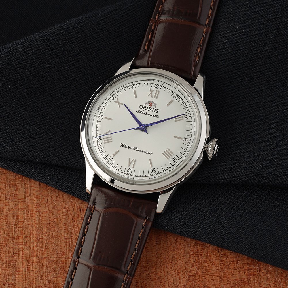 Close up of an Orient Bambino watch