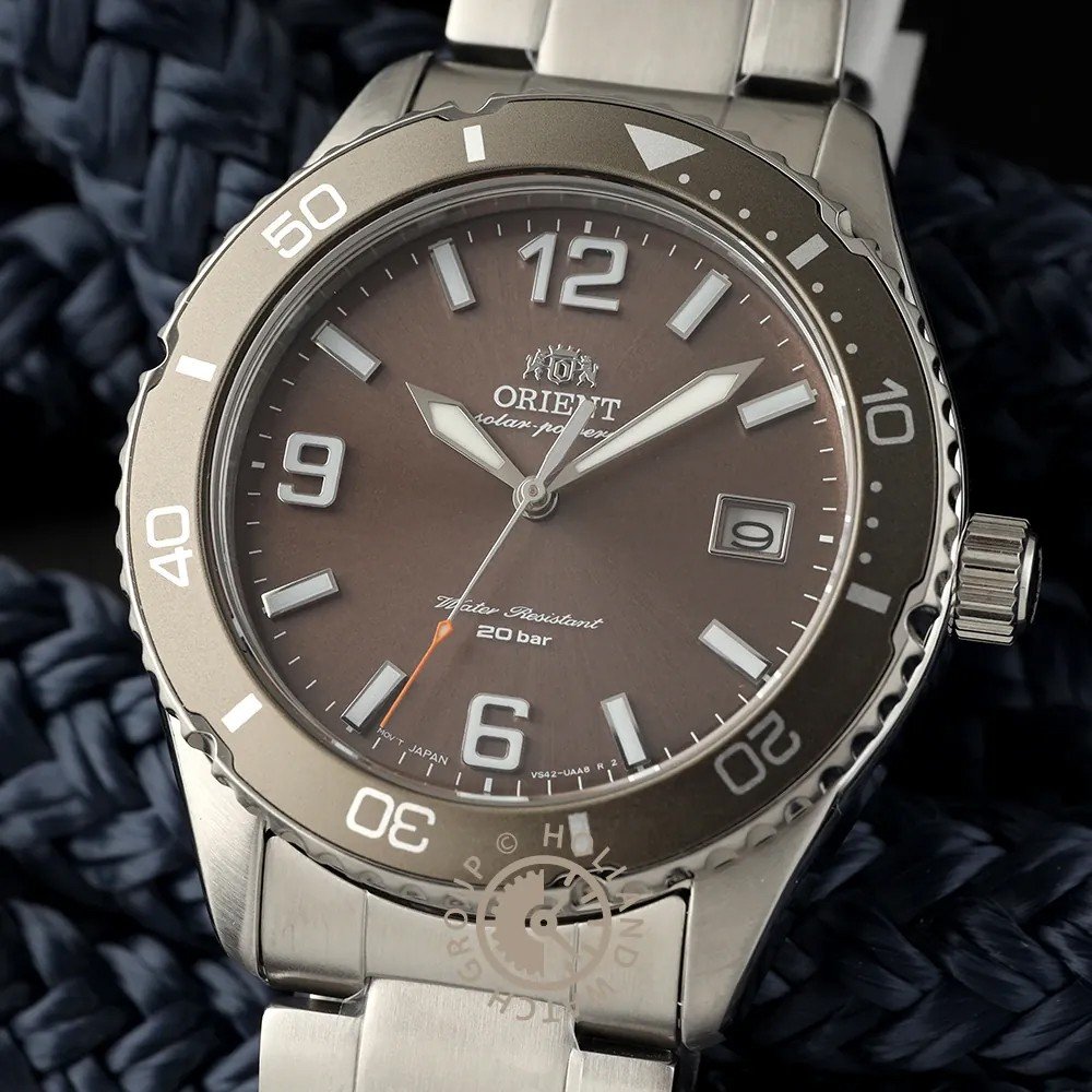 Grey Orient Mako solar watch