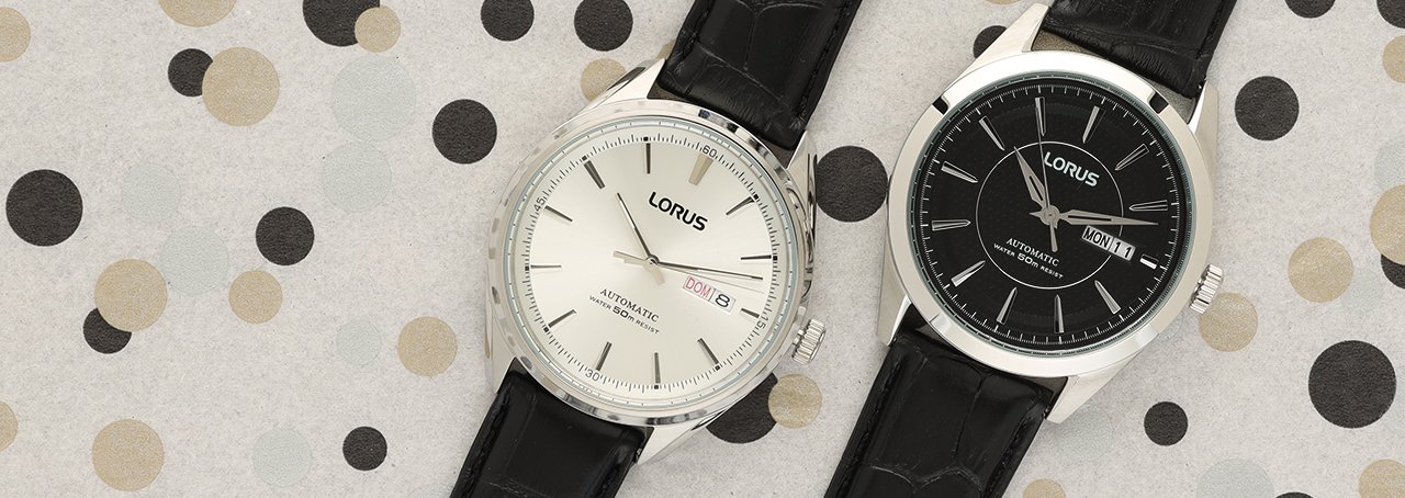 Two lorus watches on a polkadot background