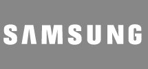 White samsung logo on a grey background