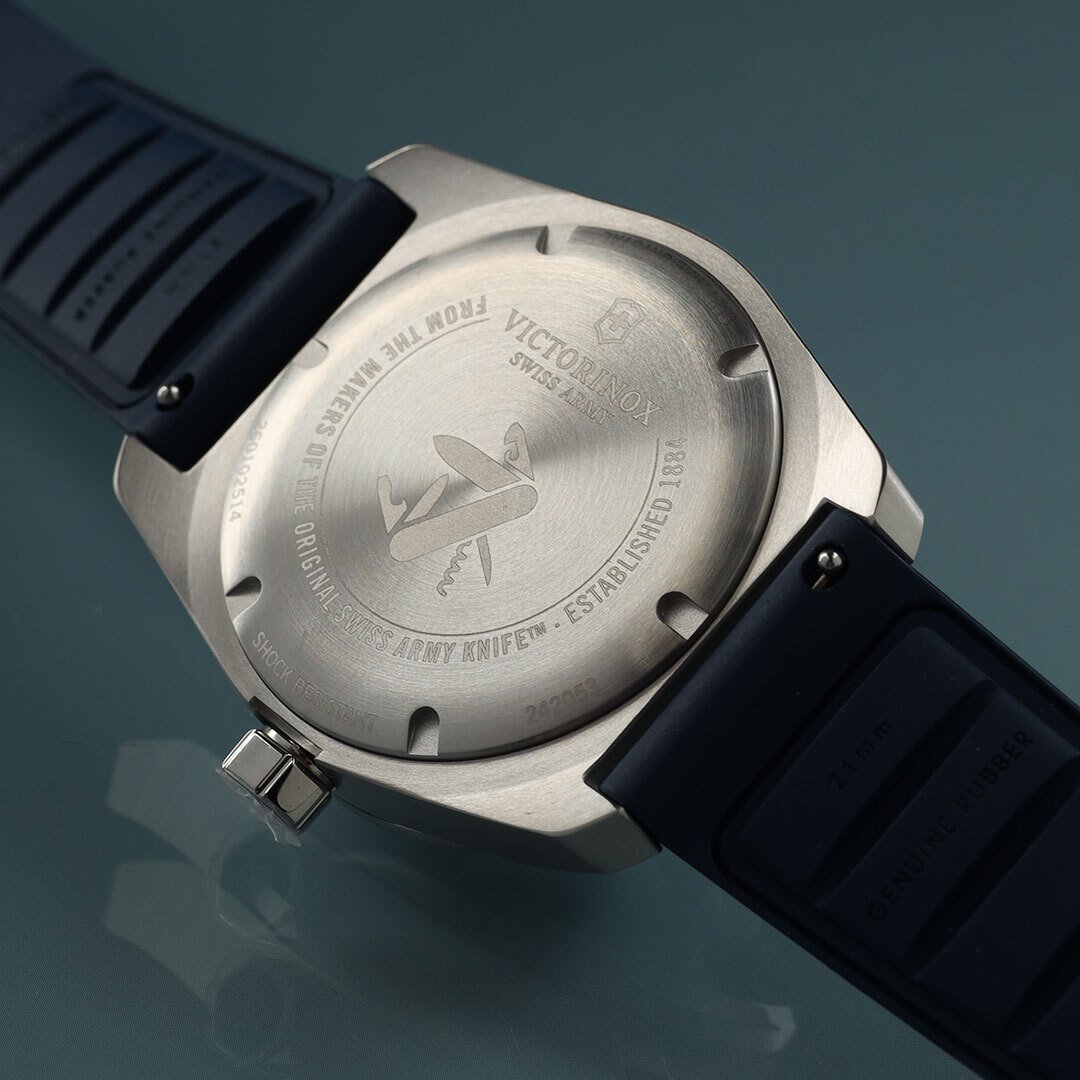 Engraved back side of a solar Victorinox Concept One solar watch