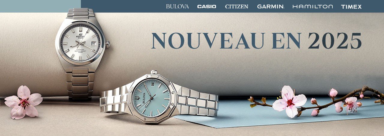 Deux montres avec une branche de cerisier en fleurs.