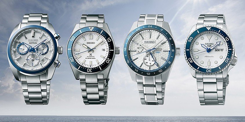 Weiß-silber-blaue Seiko Jubiläumsuhren