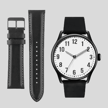 black watch strap and a watch to illustrate straight mount
