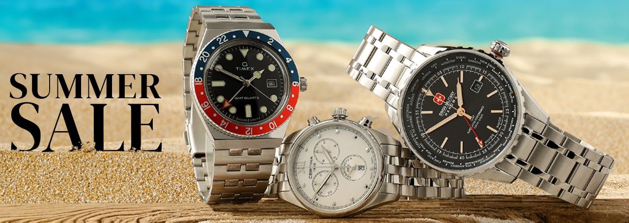 3 watches on a beach with the words SUMMER SALE