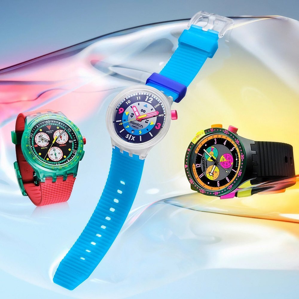 3 colorful Swatch watches