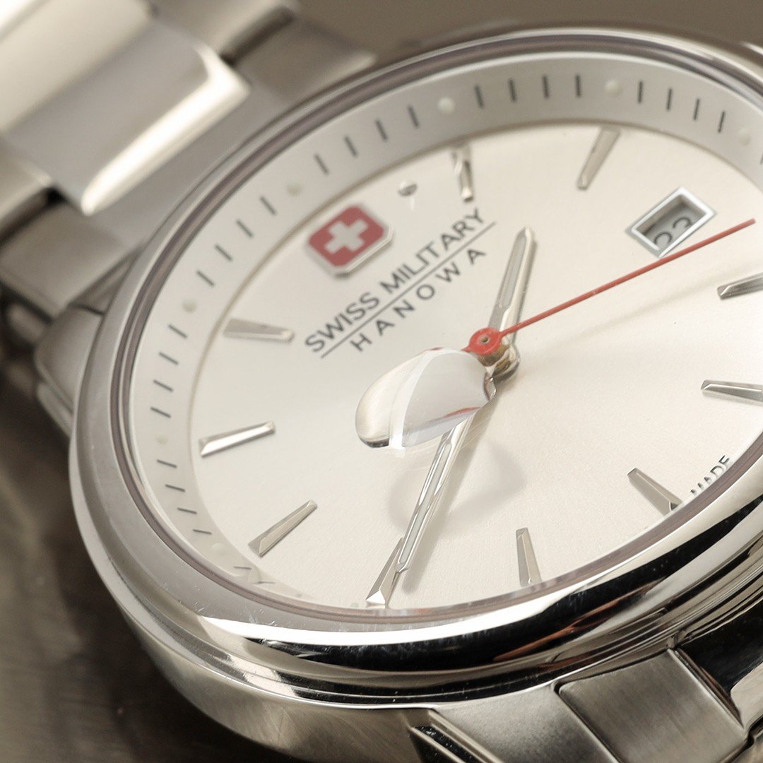 Drop of water on a Swiss military watch