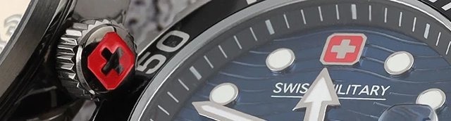 Close up of a watch dial with the swiss flag
