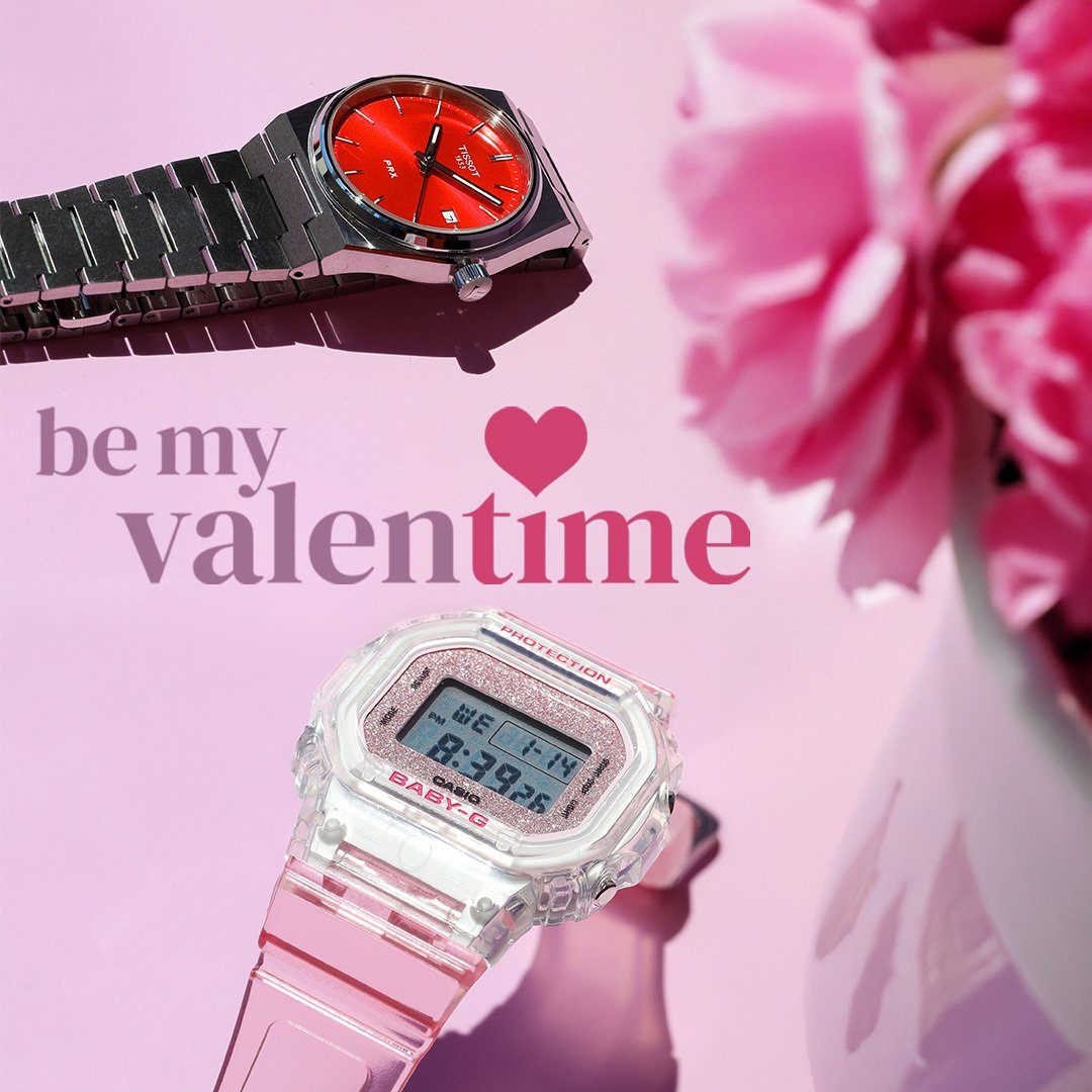 Pink G-Shock watch with pink roses and the text Be my Valentime
